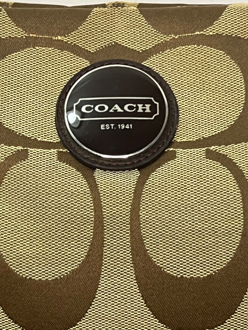 Coach Signature Khaki & Brown Crossbody Bag With Adjustable Strap & Zip Closure - Picture 5 of 10